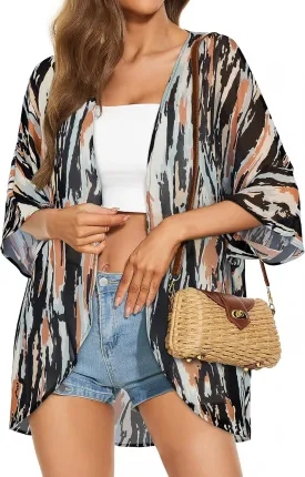 Womens Kimono Beach Cover Up Chiffon Cardigan Floral Tops Loose Capes