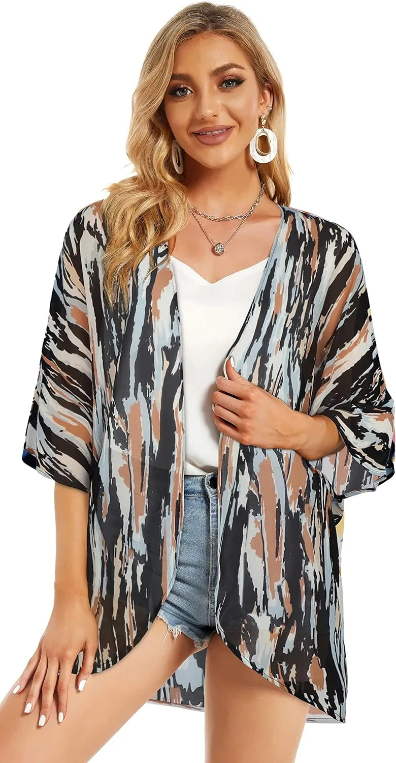 Womens Kimono Beach Cover Up Chiffon Cardigan Floral Tops Loose Capes