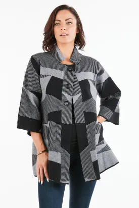 Women's Thick Knit Geometric Print One-Button Closure Cardigan Coat