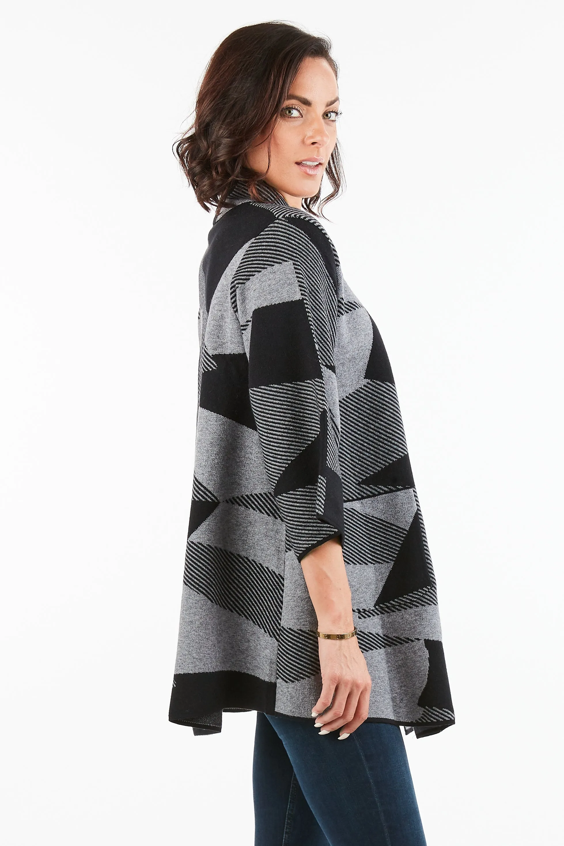 Women's Thick Knit Geometric Print One-Button Closure Cardigan Coat