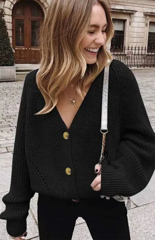 Wool Balloon Sleeve Cardigan - Oversized Sweater