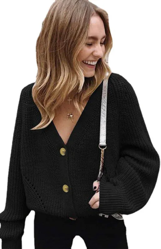 Wool Balloon Sleeve Cardigan - Oversized Sweater