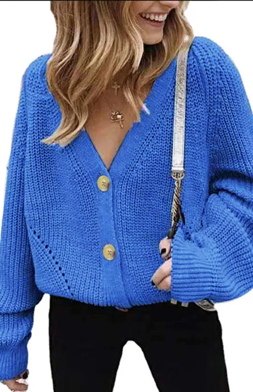 Wool Balloon Sleeve Cardigan - Oversized Sweater