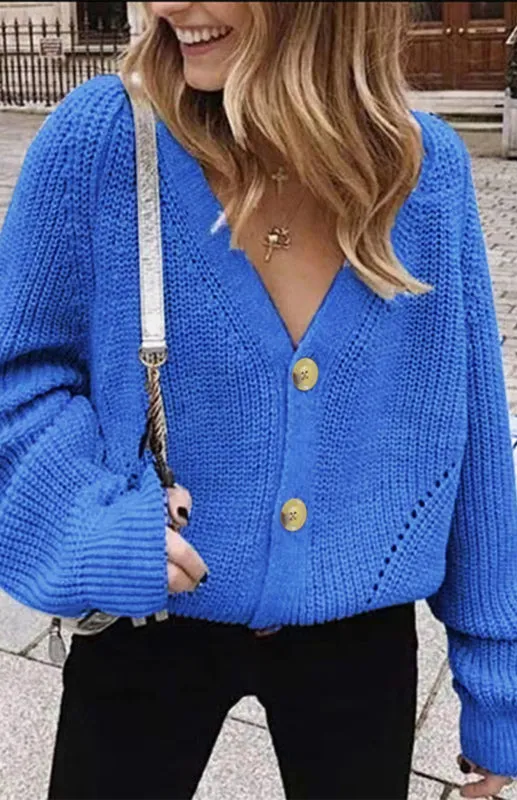 Wool Balloon Sleeve Cardigan - Oversized Sweater