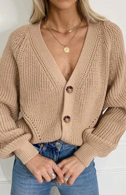Wool Balloon Sleeve Cardigan - Oversized Sweater