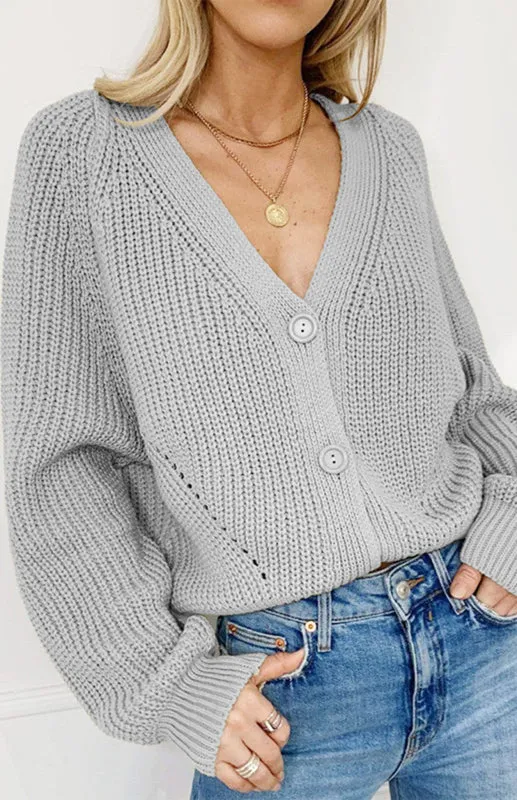 Wool Balloon Sleeve Cardigan - Oversized Sweater