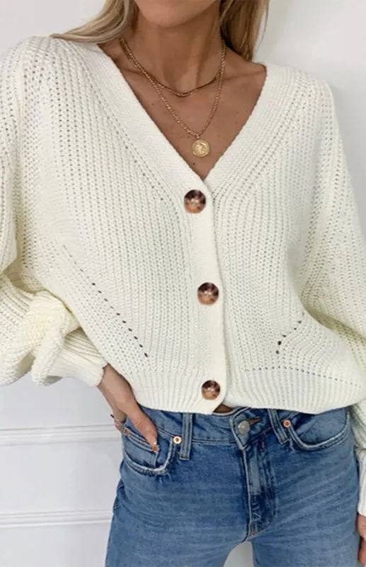 Wool Balloon Sleeve Cardigan - Oversized Sweater