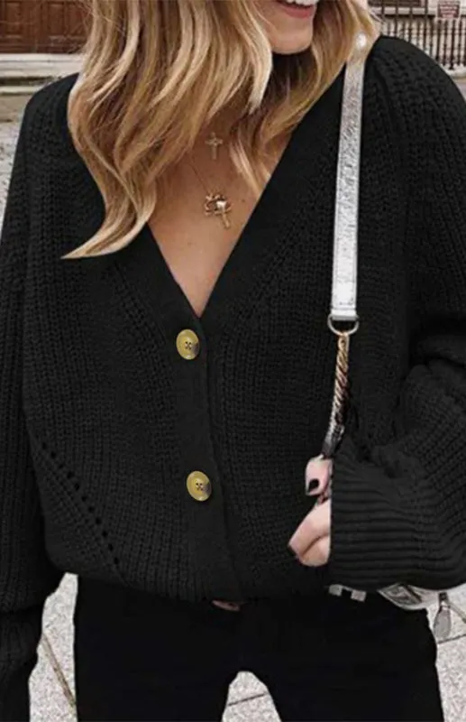 Wool Balloon Sleeve Cardigan - Oversized Sweater
