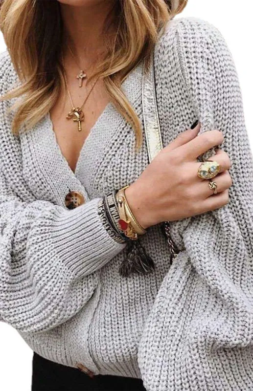 Wool Balloon Sleeve Cardigan - Oversized Sweater