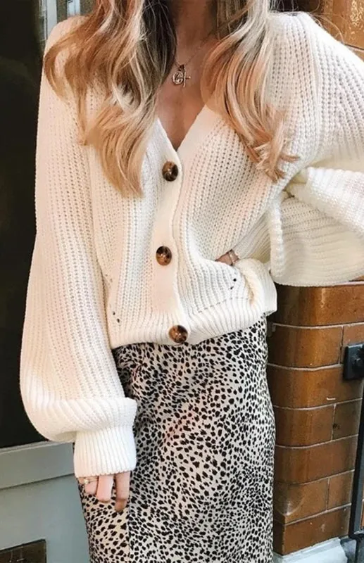 Wool Balloon Sleeve Cardigan - Oversized Sweater