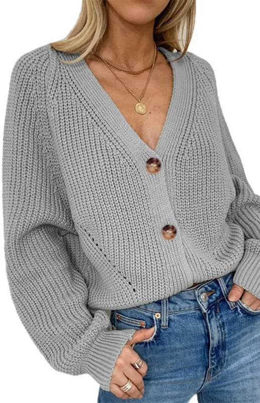 Wool Balloon Sleeve Cardigan - Oversized Sweater