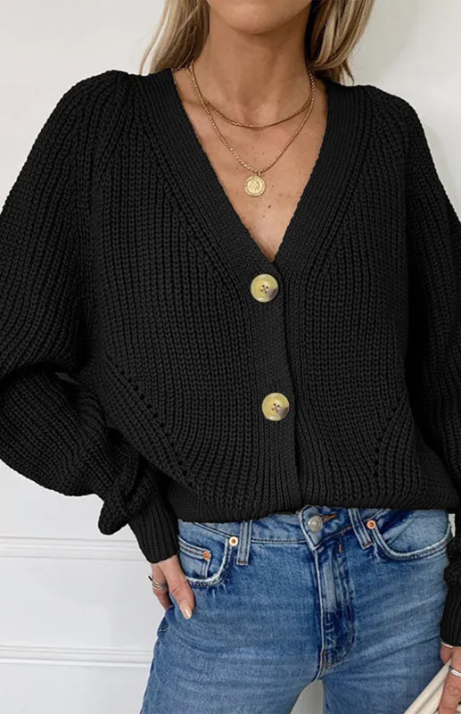 Wool Balloon Sleeve Cardigan - Oversized Sweater