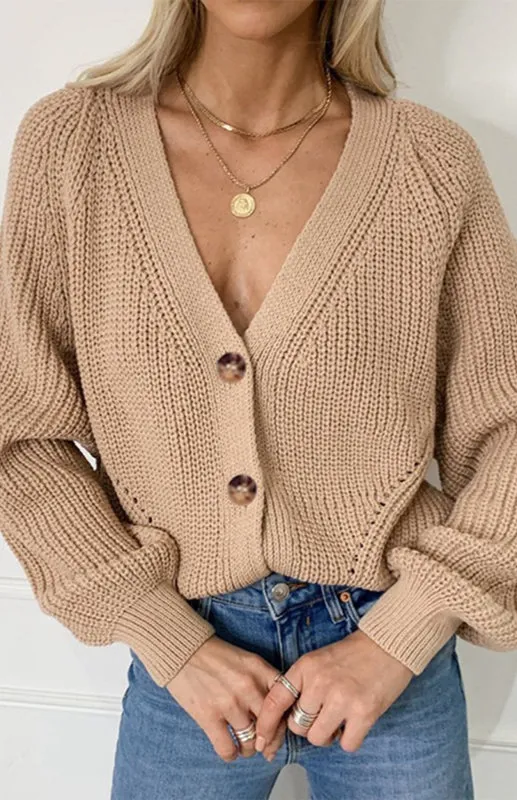 Wool Balloon Sleeve Cardigan - Oversized Sweater
