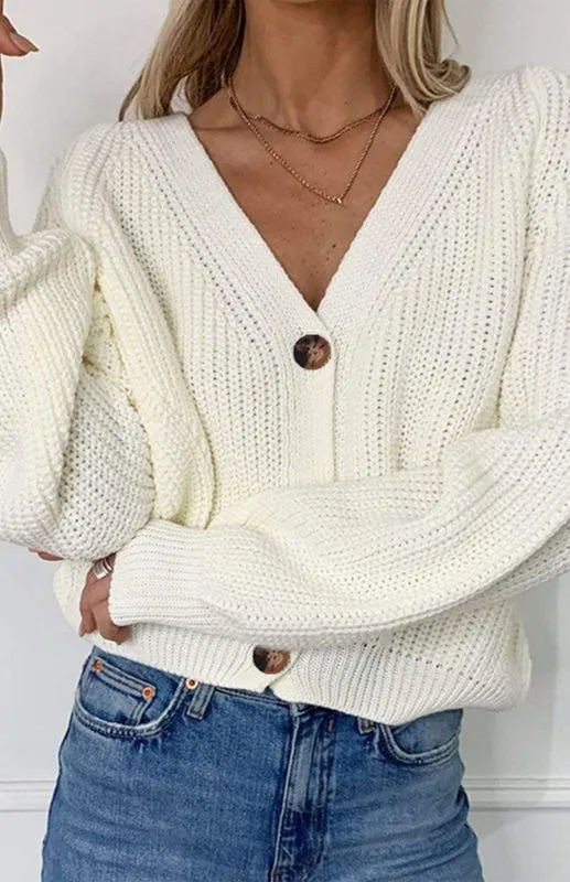 Wool Balloon Sleeve Cardigan - Oversized Sweater