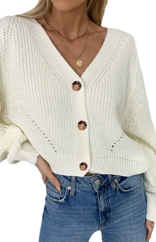 Wool Balloon Sleeve Cardigan - Oversized Sweater