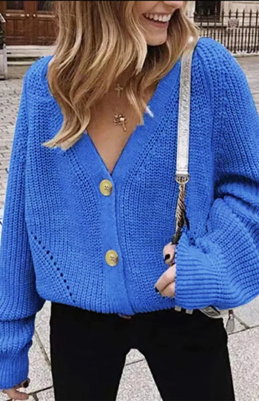 Wool Balloon Sleeve Cardigan - Oversized Sweater