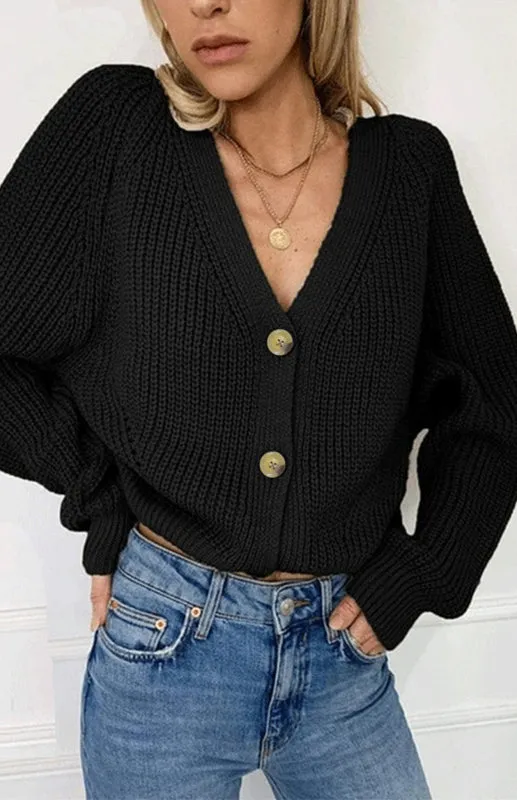 Wool Balloon Sleeve Cardigan - Oversized Sweater