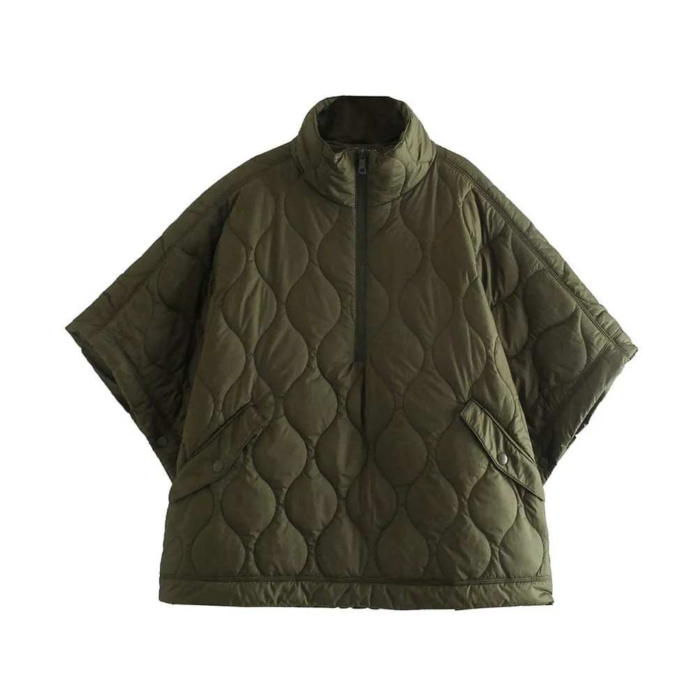 XEASY Women Jacket Capes And Poncho Autumn Woman Clothes Solid Quilted Coats Zippers Cardigan For Women Casual Oversized Jacket
