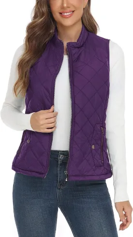 YESLIFE 2024 Women's Outwear Quilted Vest With One Inside Pocket - Stand Collar Lightweight Padded Gilet for Women