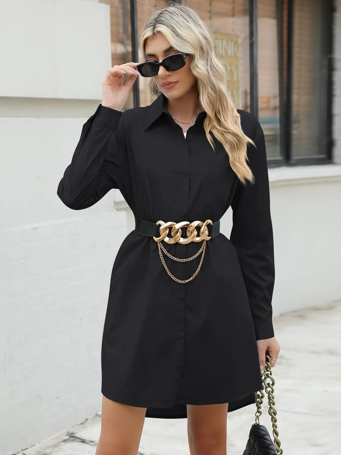 YKR Women's Button Down Shirt Dresses Cotton High Low Tunic Dress Long Sleeve Boyfriend Blouse Shirts with Pockets