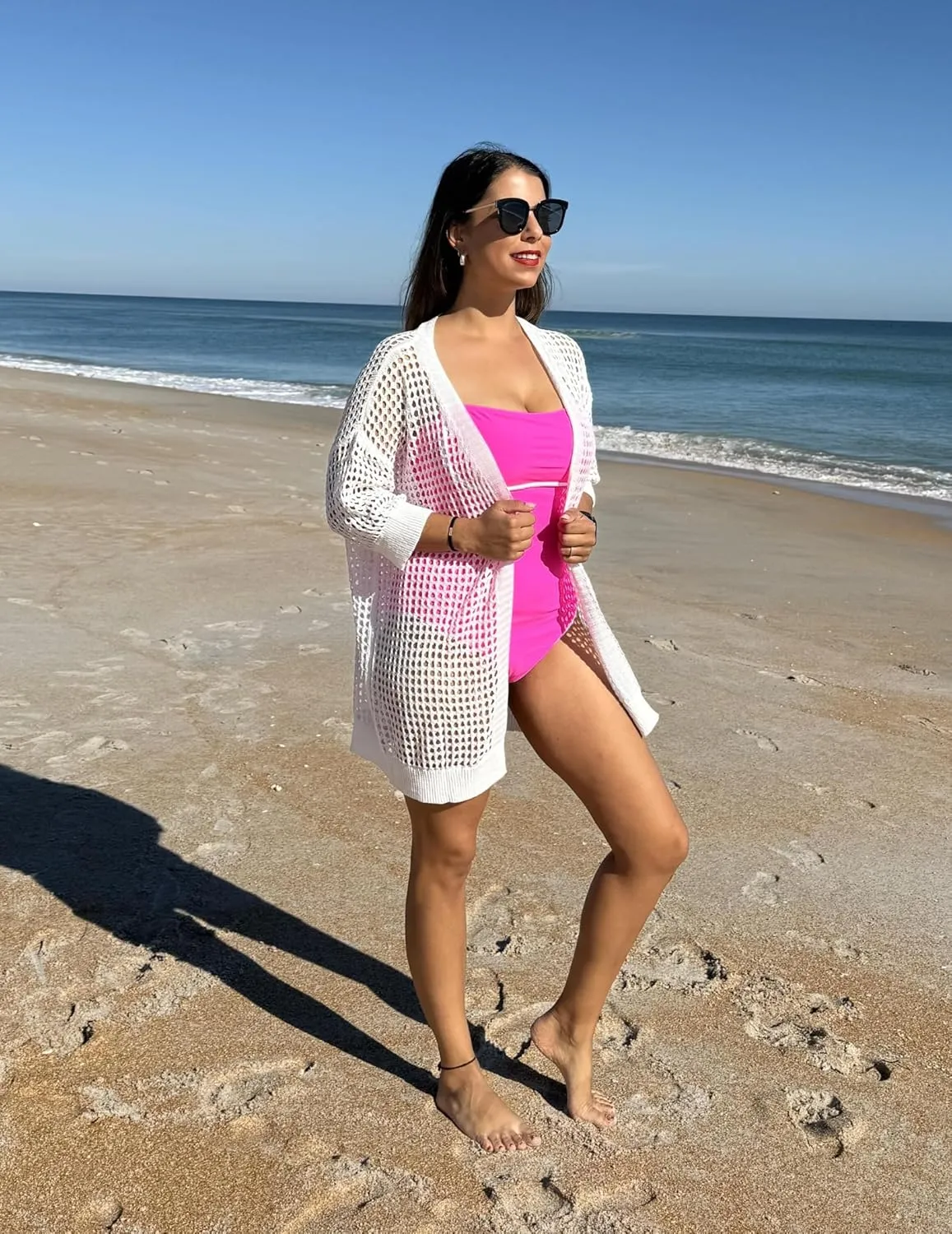 Zeagoo Women's 2025 Summer Crochet Lightweight Cardigan Short Sleeve Boho Kimono Oversized Open Front Sweater Tops