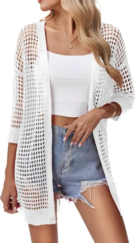 Zeagoo Women's 2025 Summer Crochet Lightweight Cardigan Short Sleeve Boho Kimono Oversized Open Front Sweater Tops