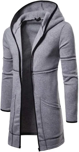 ZYXTIM Men's Cardigan Hoodies Sweatshirts Slim Fit Open Front Drape Longline Hooded Fall Winter Coat Thermal Casual Outwears
