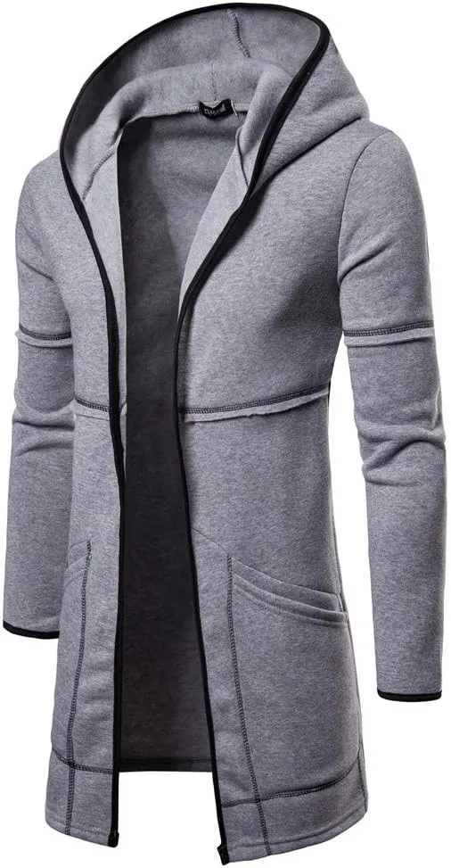 ZYXTIM Men's Cardigan Hoodies Sweatshirts Slim Fit Open Front Drape Longline Hooded Fall Winter Coat Thermal Casual Outwears